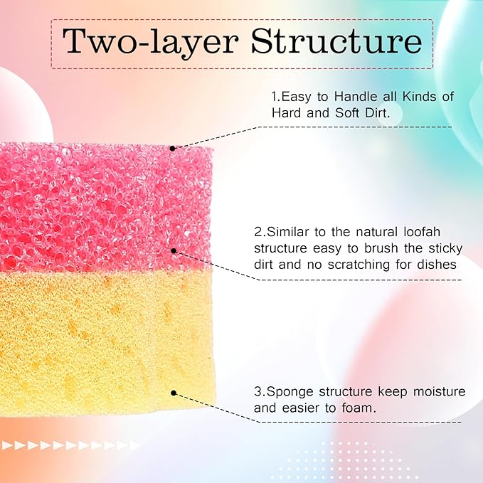 3 Pcs Dual Sided Scrub Sponge Multi Functional Cute Temperature Sensitive Non Scratch Dish Sponge for Washing Dishes Kitchen Bathroom(Dog,Pink, Orange, Blue)