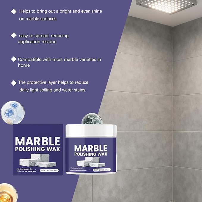 Marble Polishing Wax, Gentle Stone Polish Wax, Ceramic Tile Cleaner for Kitchen, Bathroom and Floors, Durable Shine, Smooth Finish, Marble Care and Protection, Easy to Apply (2Pcs)