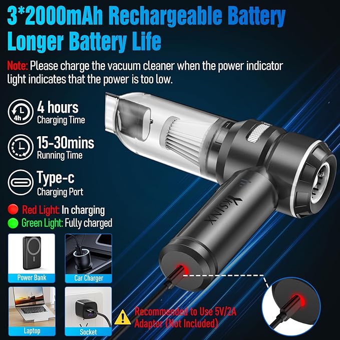 Car Vacuum Cleaner High Power,18000PA Handheld Vacuum Cordless with Brushless Motor,4 in 1 Portable Mini Vacuum Cleaner & Air Duster,3 Gear,Small Handheld Vacuum Rechargeable for Car,Home