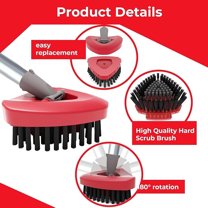 Spin Mop Scrub Brush Replacement Head and Base Compatible with O-Cedar RinseClean 2 Tank System, Floor Scrubber Brush Triangle Hard Bristle Cleaning Brush for Bathroom Kitchen Pool, Garage, Patio