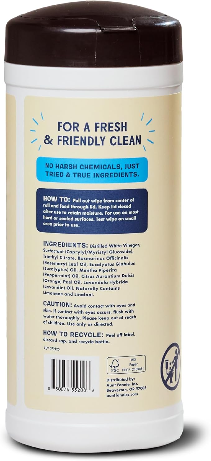 Aunt Fannie's Glass & Window Cleaning Wipes, Natural Streak-Free Glass Cleaner, 35 Count (Pack of 6)