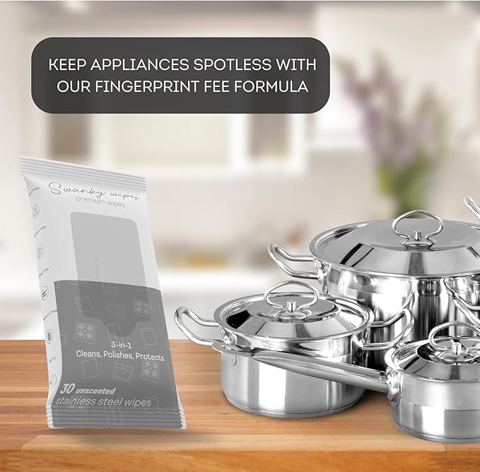 Swanky Stainless Steel Cleaner Wipes - Grime & Grease Remover Kitchen Cleaning Supplies - Clean & Shine, For Stove Top, Refrigerator, Sink, Oven, & Household Appliances - Soft Wipes, 180 Count
