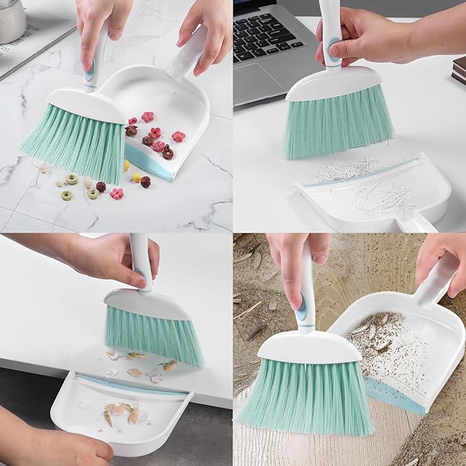 NACENA Small Dust Pan and Brush Set, Mini Broom and Dustpan Set Small Hand Broom and Brush Combo Dust Pan for Home Cleaning Drawers Desktop Sofas and Outdoor, Blue