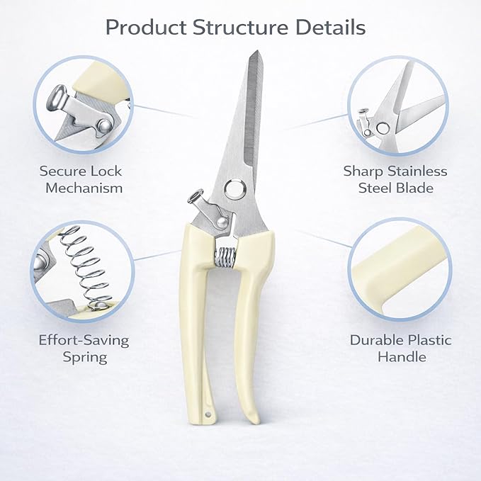 Pruning Shears, Gardening Scissors Garden Shears, Stainless Steel Garden Scissors with Comfortable Grip for Flowers, Herbs & Light Trimming, 1 Pack