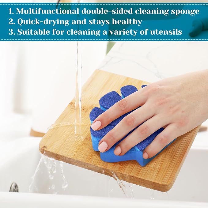 Tioncy 12 Pack Shell Kitchen Sponges Bulk Dual Sided Scrubber Summer Shell White Blue Sponges Dishwashing Kitchen Cleaning Accessories for Funny Beach Sea Theme Household Supplies