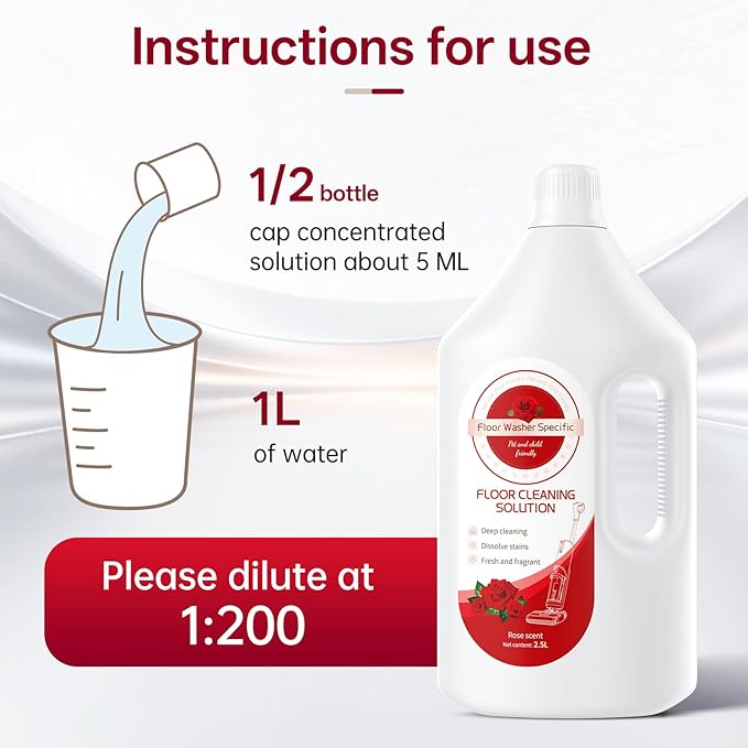 Floor Cleaning Solution Compatible With Tineco/Bissell/Dreame And Shark, Fragrance Deodorization, Deep Cleans for Multiple Hard Floors, Suitable With Cordless Wet/Dry (【Rose】, 2.51 Liter)