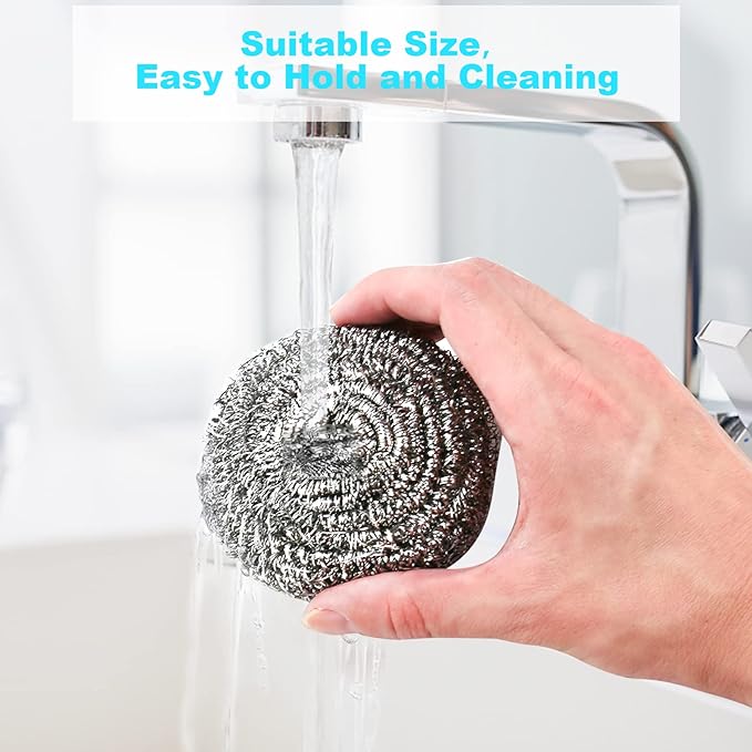 15 Pack Steel Wool Scrubber, Metal Kitchen Scrubbing Sponges, Dishwashing Scouring Pads Heavy Duty, Premium Stainless Steel Scrubbers for Cleaning Dishes Pots and Pans Bathroom Oven (Sliver) by VOPTON