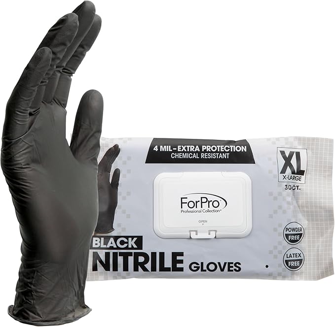 ForPro Disposable Nitrile Gloves, Chemical Resistant, Powder-Free, Latex-Free, Non-Sterile, Food Safe, 4 Mil