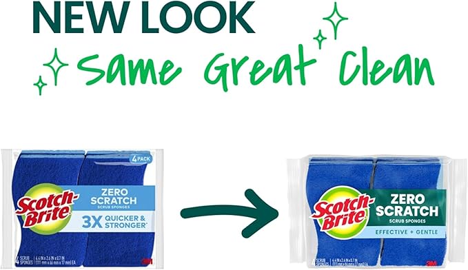 Scotch-Brite Zero Scratch Non-Scratch Scrub Sponges, Sponges for Cleaning Kitchen, Bathroom, and Household, non-scratch Sponges Safe for Non-Stick Cookware, 36 Scrubbing Sponges