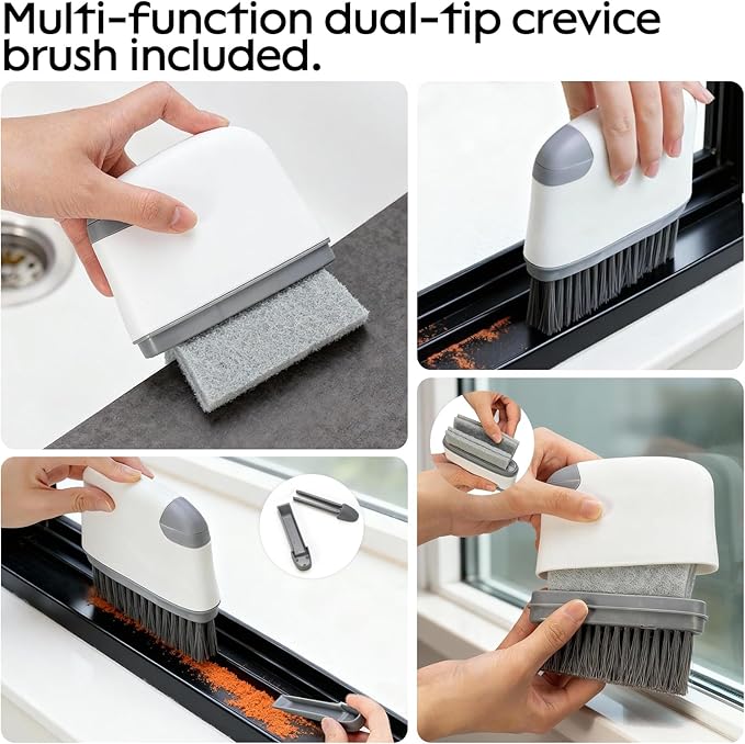 10.7“ Wide All-Purpose Shower Squeegee for Glass Doors, Squeegee for Shower Glass with Hook, Window Squeegee with Double-Ended Gap Brush Set for Shower, Bathroom, Car Glass, Mirror (Gray)