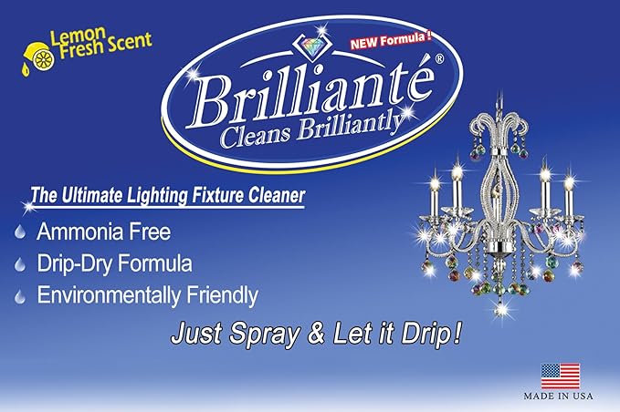 BRILLIANTE Crystal Chandelier Cleaner Manual Sprayer 32oz Environmentally Safe, Ammonia-Free, Drip-Dry Formula, Made in USA (1)