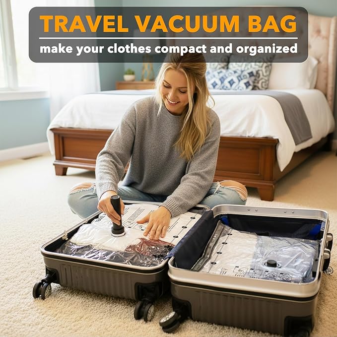 SpaceAid Travel Vacuum Bags for Luggage with Electric Pump, 24 Pack Vacuum Seal Bags for Clothing Travel, Space Saver Compression Bag for Backpack and Suitcase