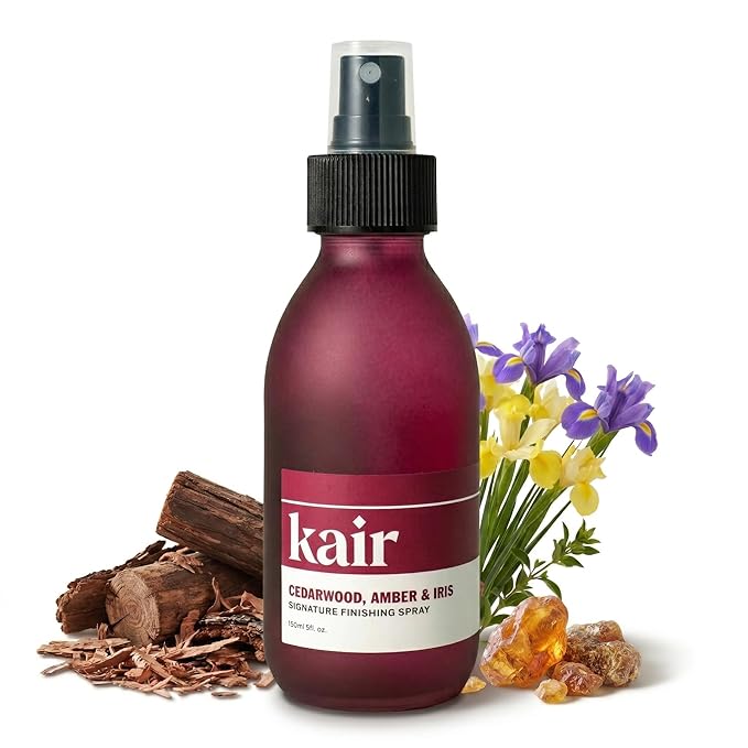 Kair Signature Finishing Spray - Cedarwood, Amber & Iris | Plant-Based Fabric Refresher & Wrinkle Release, 5 Fl Oz (750 Spritzes), Vegan, Cruelty-Free, Biodegradable, Odor-Neutralizing Cozy Scent