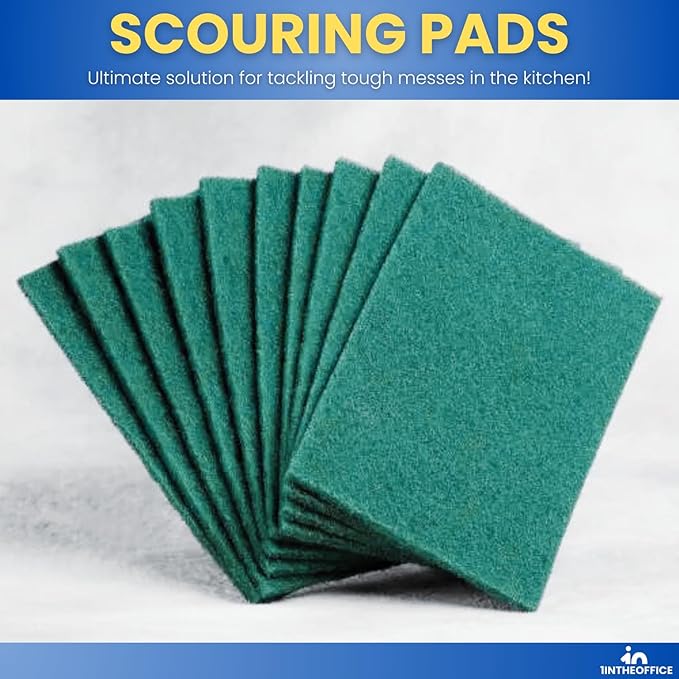 Green Scouring Pads, Non-Scratch Dish Scrub Pads, Heavy Duty Cleaning Pads for Kitchen, Dishes, Pots, Pans, Grills, 3.5" x 3.5", 20 Pack