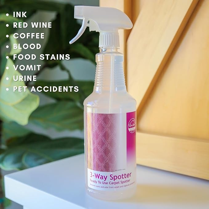 Don Aslett 3-Way Spotter (1 Liter Bottle, Pack of 2) Stain Remover, Odor Eliminator, Carpet Protector | Ready-to-use Rug Deodorizer and Spots Cleaner | Remove Carpet Stains with Enzymes