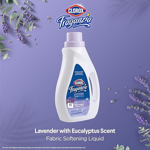 Clorox Fraganzia Liquid Laundry Fabric Softener, Lavender with Eucalyptus Scent - Laundry Odor Eliminator, Wrinkle Reducer and Static Reducer, 40 Fl Oz - 6 Pack