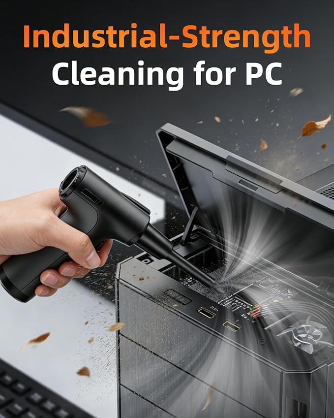 CLEANGOR Compressed Air Duster with LED Light, 130000RPM Super Power Electric Air Duster, 3-Gear Adjustable Rechargeable Mini Blower for Computer, Keyboard, Car, Home, Outdoor, Crevice Cleaning