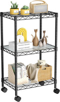 Golpart Small 3 Tier Shelves Storage Wire Shelving Unit Metal Shelf Adjustable Organizers Storage Shelving with Wheels for Bathroom Laundry Room Kitchen Pantry12”D x 18”W x 30.7”H Black