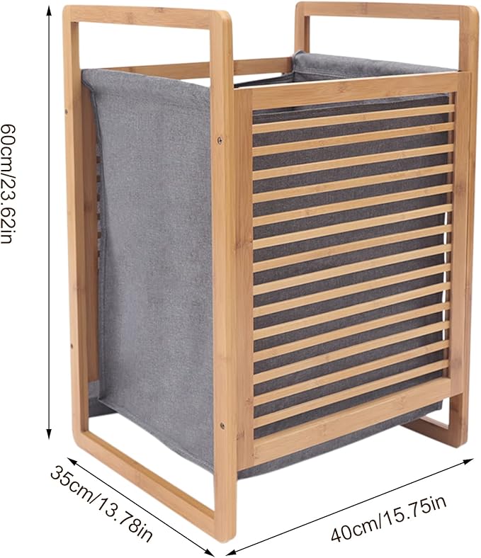 One-Section Organizer Storage Shelf with Bamboo Frame and Baskets Storage Drawers Unit,Laundry Towel Hamper Cabinet Tower One Part Compartment Sorter Basket