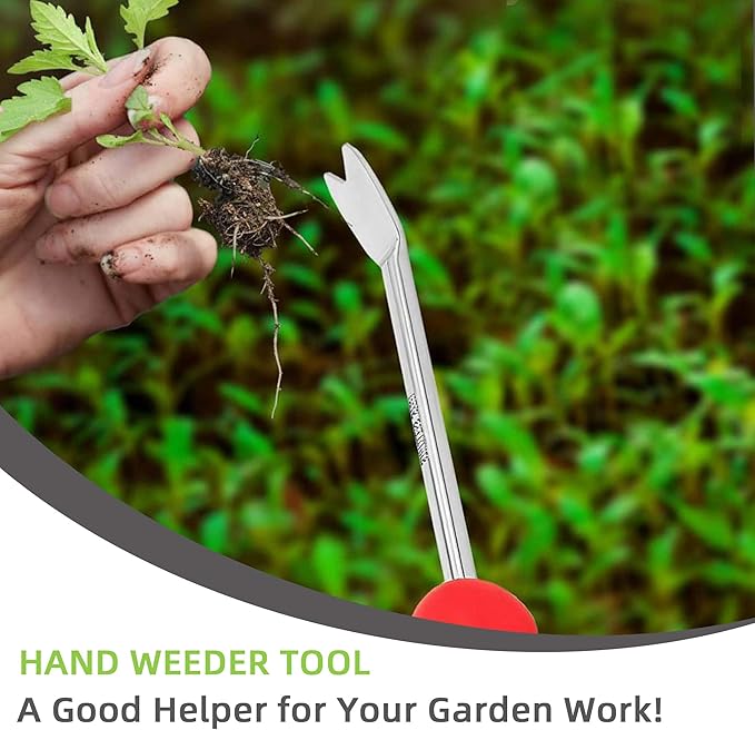 Weed Puller Tool, Dandelion Weeder Puller Tool with Soft Handle, Two-Pronged Fork Weed Remover Tool for Easy Weed Removal, Stainless Steel Garden Weeder Tool for Lawn Farmland Gardening Tools