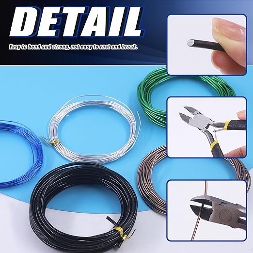 Glarks 5 Rolls Bonsai Wires Kit, 2mm 3mm 0.8mm 1mm 1.5mm Aluminum Bonsai Training Wire Tree Branches with Wire Cutter, 82 Feet Anodized Aluminum Set for Holding Bonsai Branches Small Trunks