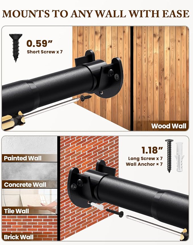 Closet Rod 17-39 IN, Heavy Duty Closet Rods for Hanging Clothes, Adjustable Closet Rods for Wardrobes Storage Laundry RV Bathroom, Easy Install, Black