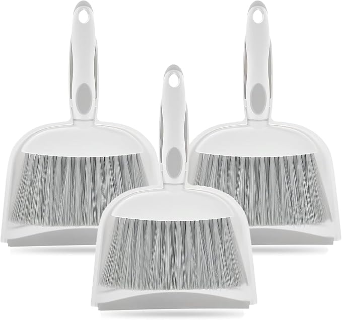 Dust pan, Mini Dustpan and Brush Set, Small Broom and Dustpan Set, Small Hand Broom and dust pan Set, Whisk Broom, Dust pan and Brush for Desk, Table, Home, Kitchen Necessities (Gray 3 pcs)