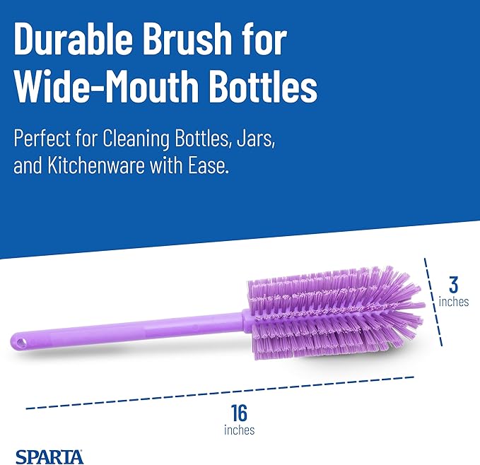 SPARTA Large Water Bottle Brush Ideal for Wide-Mouth Jars, Bottles and Tumblers, Dishwashing Tool with Handle for Home and Commercial Kitchens, Plastic, 16 Inches, Purple