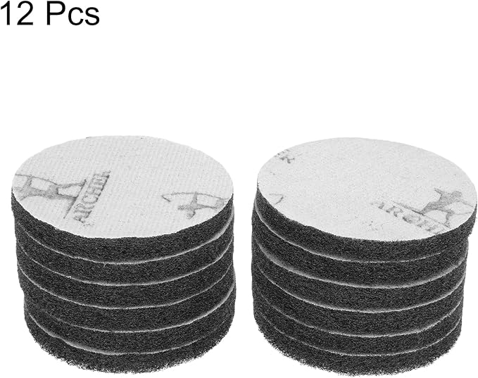 HARFINGTON 12pcs Scrubber Scouring Pads 800 Grits 4 Inch Drill Power Brush Hoop and Loop Surface Conditioning Disc Drill Scuffing Disc Scrub Pads for Home Kitchen Cleaning, Grey