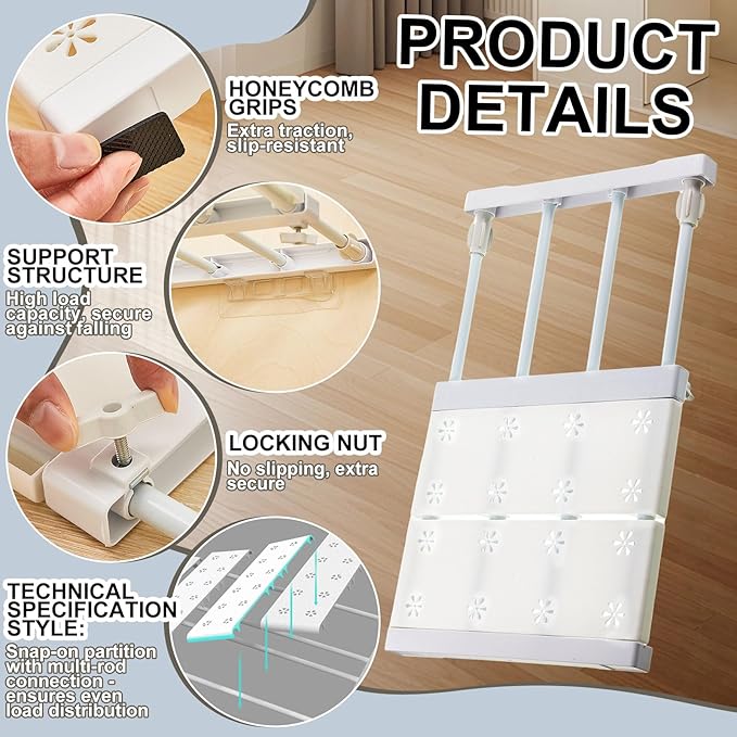 Gerrii 2 Pcs Closet Tension Shelf Rod Expandable Shelf Locker Organizer Adjustable Storage Rack Scalable Layered Divider Separator for Cabinet Wardrobe Kitchen Bathroom (23.62''-39.37'')