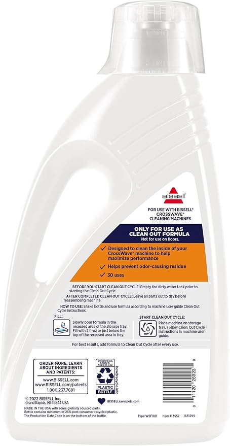 Bissell FreshStart CrossWave Cleanout Formula, 3557, 60oz, Prevent Odor-Causing Residue, Clean inside of CrossWave Machine, Citrus