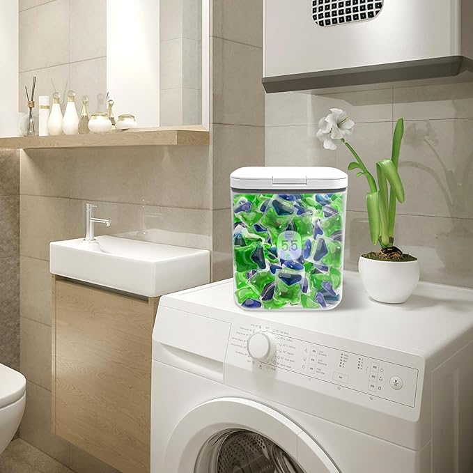 5.5L Large Capacity Container With One-Press Lid - Laundry Room Organization and Storage Decor - Airtight Dishwasher Pod Holder