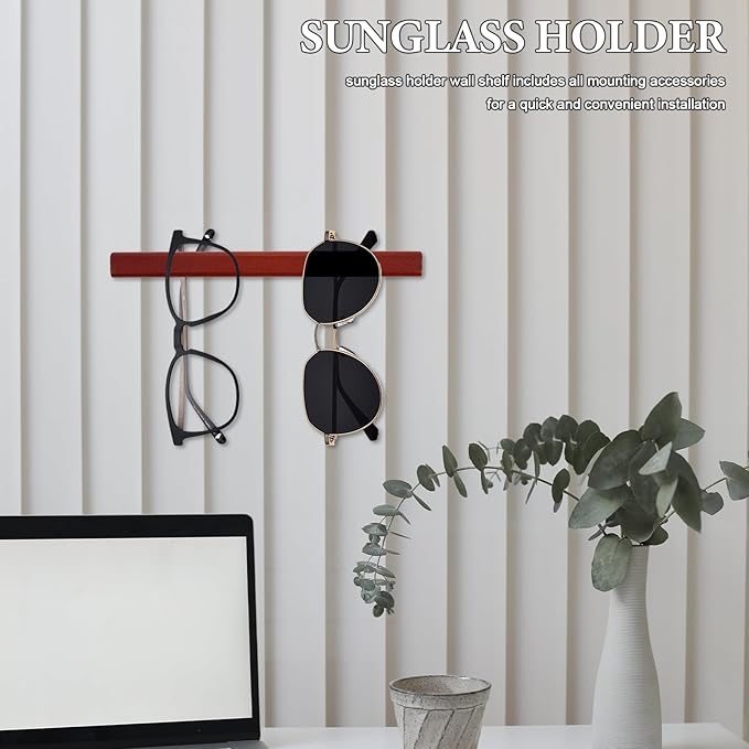 Wood Sunglasses Storage Organizer Eyeglasses Holder Eyewear Display Rack Wall Mounted Sunglasses Rack for Hanging Your Multiple Eyeglasses, Coffee
