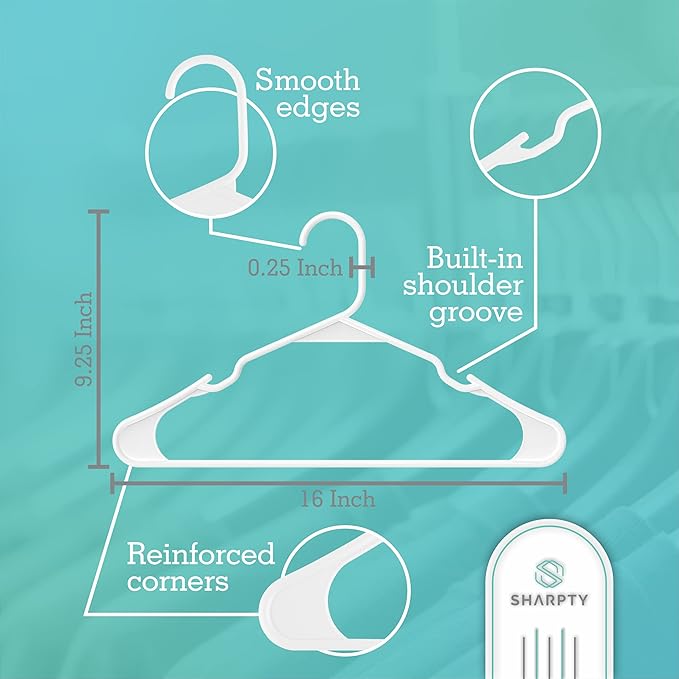 Sharpty - Plastic Hangers - Adult Clothes Hangers - T-Shirt, Dress, Coat Hangers & Accessories - Notched Hanger, Durable & Versatile Color Clothing Closet Hanger(20-Pack ,White)