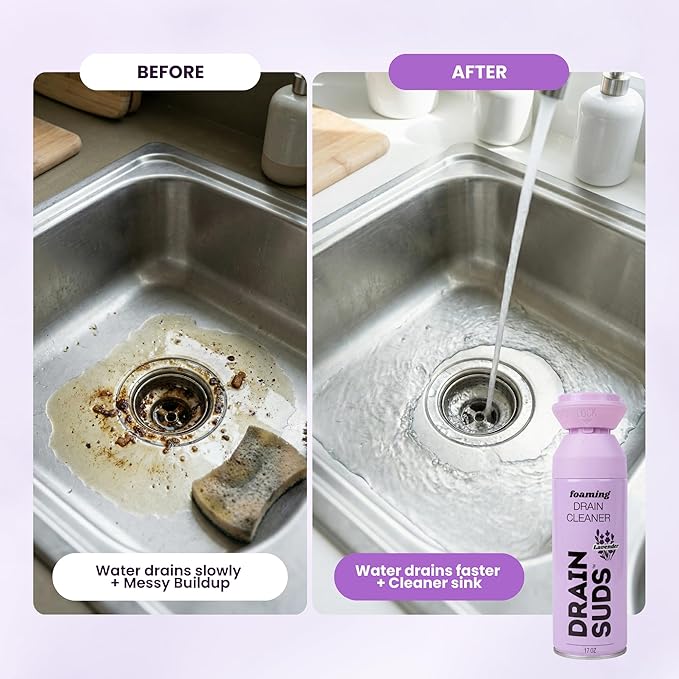 Foaming Drain Cleaner, Sink Cleaner and Deodorizer, Drain Clog Remover for Kitchen Sinks, Bathrooms, Shower Drains, Tubs, Washbasin, Clogged Pipe Opener, Lavender, 2 Pack