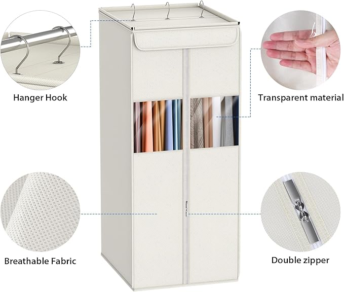 Zilink Suit Bags for Closet Storage 40" Hanging Garment Bags for Storage with Clear Window Space Saving Clothing Storage Bags for Suits, Shirts, Short Skirts, Beige, 2-Pack