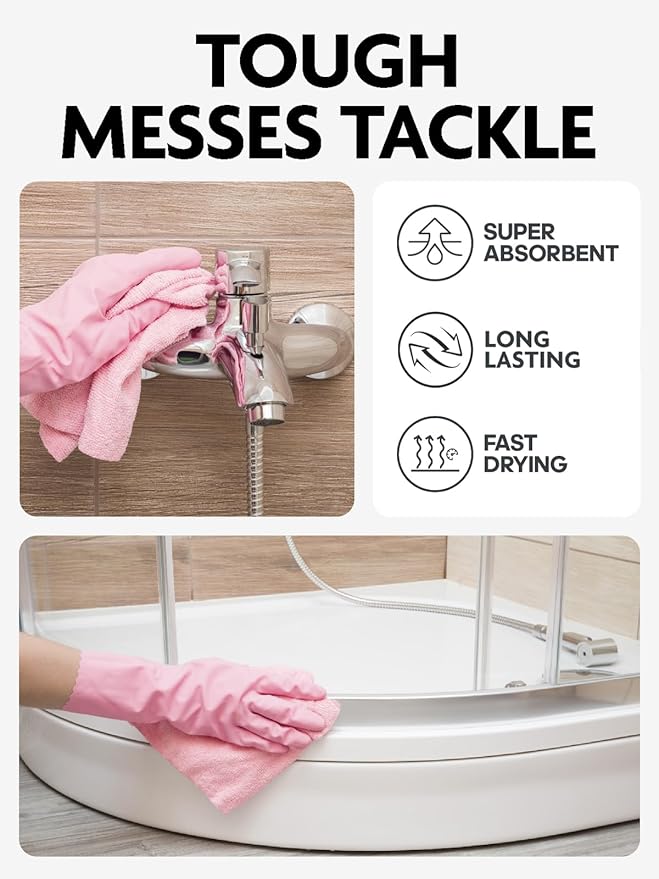 Fantasticlean Microfiber Cleaning Cloth Roll -75 Pack, Tear Away Microfiber Towels, 12" x 12", Reusable, Washable, Scratch Free, Ultra Absorbent Dishcloth for All-Around Cleaning Supplies (Pink)