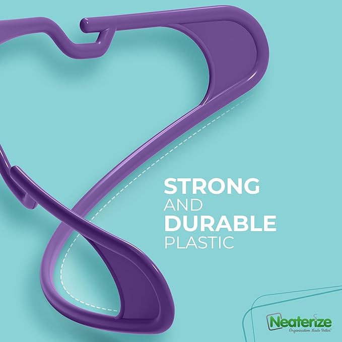 NEATERIZE Clothes Hangers Plastic 20 Pack For Adults - Plastic Hangers, The Perfect Coat Hanger and Space Saving Clothes Hangers for Closet, Percheros Ganchos para Colgar Ropa Hangars - Purple Hangers