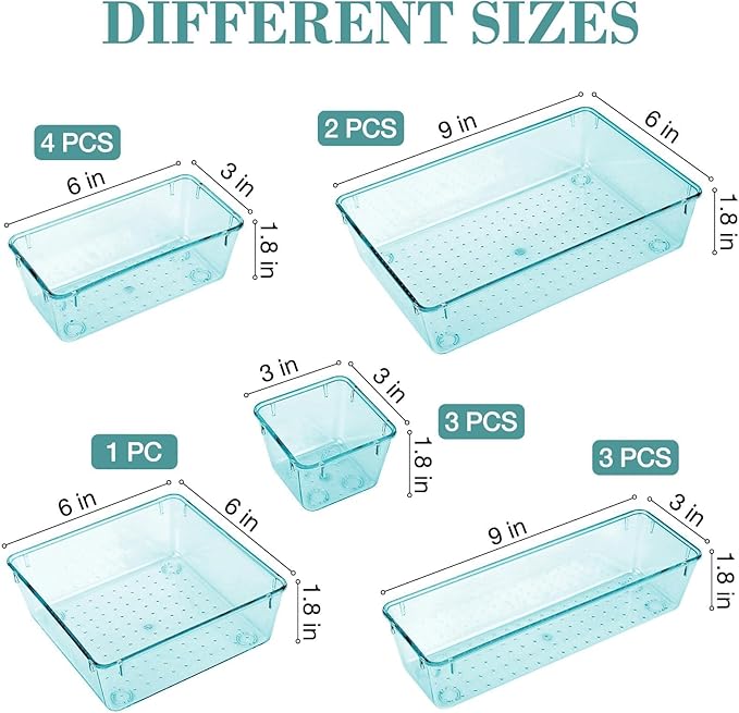 StorMiracle 13 PCS Drawer Organizer Set, 5 Varied Size Bathroom and kitchen Drawer cabinet organizer Trays, Clear Storage Bins for Makeup, Jewelry, Utensils and Gadgets
