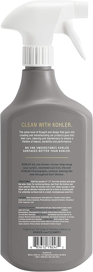 KOHLER K-EC23732-NA Tub and Shower Cleaner, Bathroom Cleaner, Restores Acrylic, Tile, Enameled cast iron, Lithocast, Residue Free, 28 FL Oz