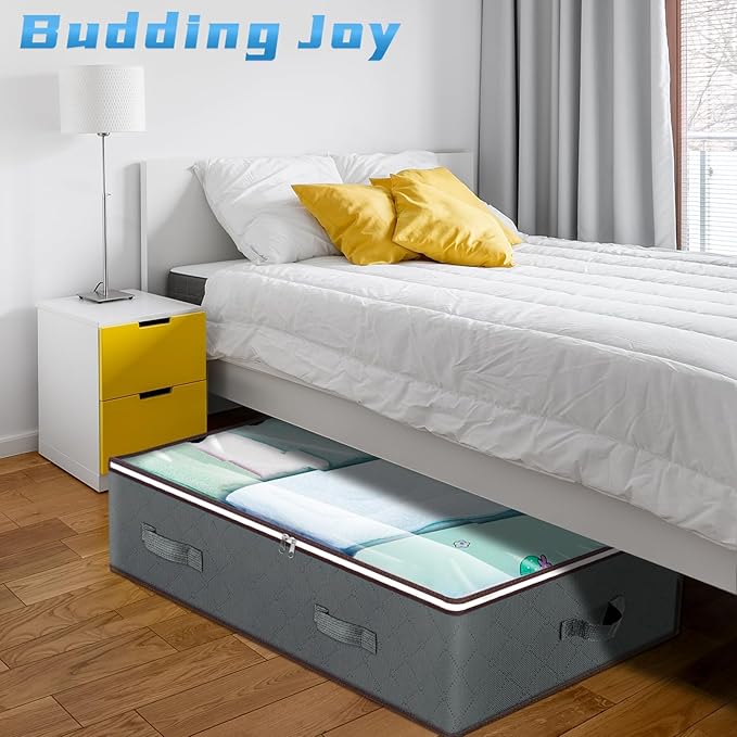 Budding Joy 60L Under Bed Storage Containers, Storage Bins with Clear Lids, Foldable Closet Organizers for Clothes, Blankets, Shoes, Bed Sheets, Comforter, Wrapping Paper, Home Dorm Storage