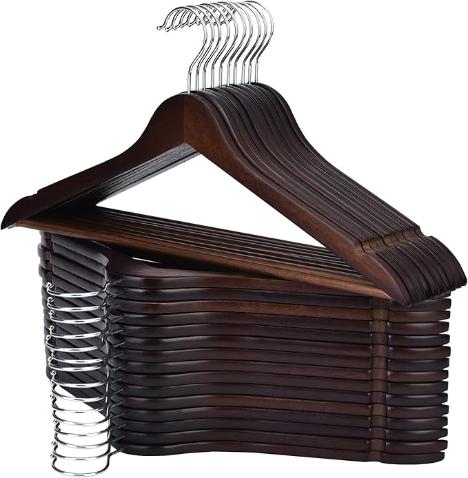 Edergoo Wooden Hangers, 30 Pack Wood Hangers with 360-Degree Rotatable Hook and Pants Bar, Smooth Finish Coat Hanger Wooden for Closet, Walnut