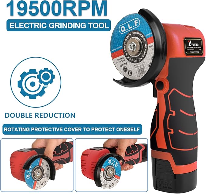 Cordless Brush Angle Grinder Kit, 19500rpm Mini Electric Angle Grinding Tool with 2pcs 16.8V 2000mAh Batteries and 5-Cutting Discs, Grinder Handheld Cutter for Metal Wood