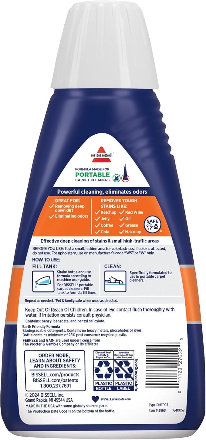 Bissell® Spot & Stain with Febreze + Gain Original Scent Formula for Little Green Devices,Portable Carpet Cleaners (3968),(Pack of 2)