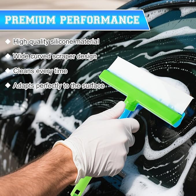 Alisanda Recyclable Silicone Window Squeegee Kit, Window Cleaning Kit, Multifunctional Window Squeegee, Glass Cleaning Tools with Silicone Squeegee & Microfiber Scrubber (Green)
