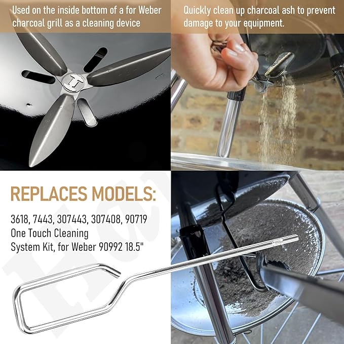 18-1/2-Inch Grills One-Touch Cleaning System Kit, for Weber 7443 90719 Charcoal Grill/Kettle Grills Replacement Parts 7444, Easy to Install and Durable.