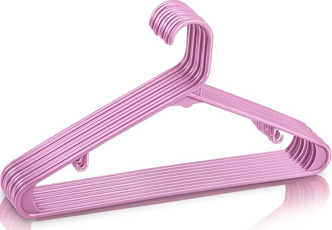 Utopia Home Plastic Hangers 50 Pack - Space Saving Clothes Hanger - Durable & Strong Closet Organizers and Storage with Built-in Strap Hooks - Essential for Shirts, Pants, Skirts & Coats (Pink)