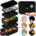 KARRICO Double Premium Bento Box Adult, 67 fl oz BPA-Free - Black Stackable Lunch Box with Leak-Proof Lids & Dividers, Perfect for Meal Prep, Lunches & Portion Control