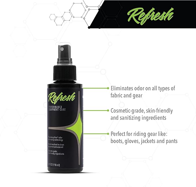 Molecule Refresh Spray | Performance Apparel Care | Cleans and Deodorizes Racing Suites & Technical Fabrics | Signature Fresh Scent | 16 Ounces