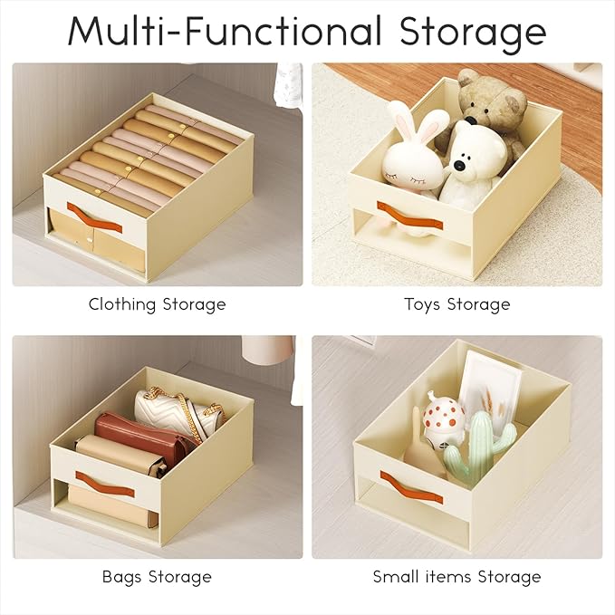 Homsorout Drawer Organizers and Storage - 10 Pack Foldable Pants Organizer with Clear Window & Handles, Fabric Closet Organizer for Clothes, Jeans, Sweaters, Towels, T-shirt, Scarf (Beige)